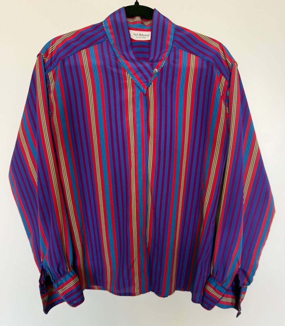 Vintage Jack Mulqueen Silk Striped Blouse S
